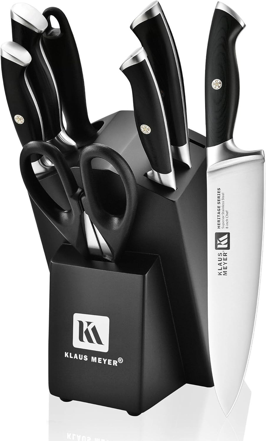 8-Piece Kitchen Knife Set German High Carbon Steel Pakka Wood Handle w Block