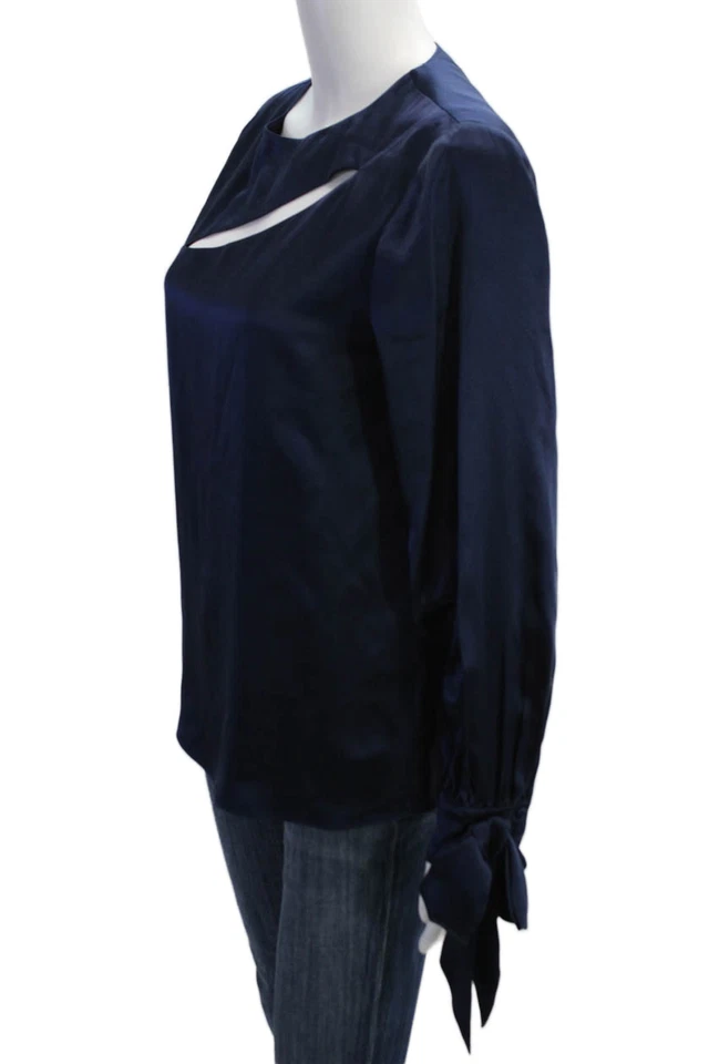 Blusa Parker Mujer Seda Detalle Recorte Puño Atado Manga Larga Azul Talla S Foto 2 de 4