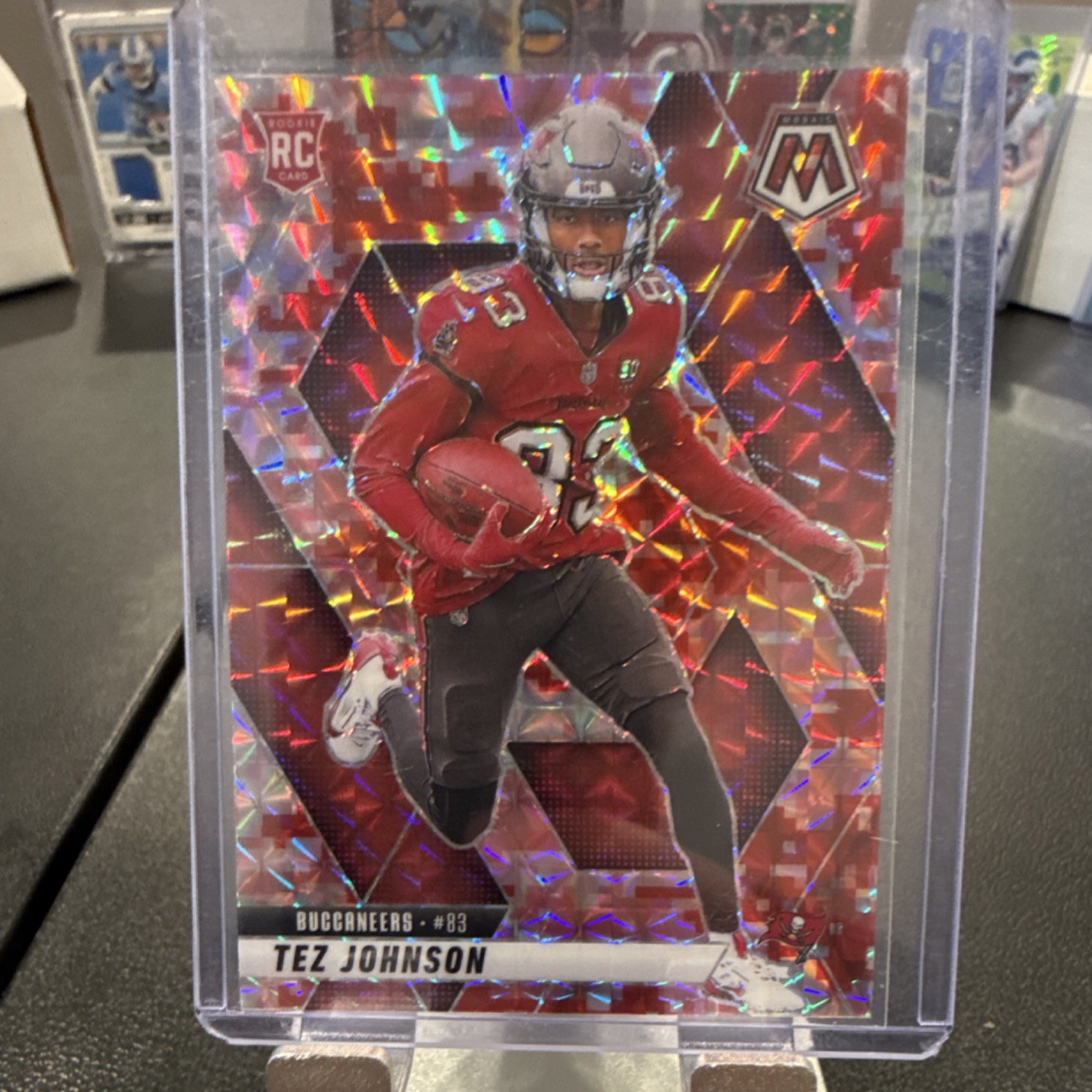 2025 Panini Mosaic Red Mosaic Prizm Rookie Tez Johnson #316 Buccaneers Football