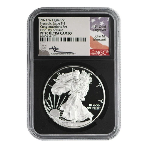 2021-W American Silver Eagle NGC PF-70 T-1 Congratulations Set FDOI Mercanti