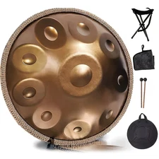 Professional 440Hz Gold Handpan 22" 10 Notes Steel Drum W/Soft Bag