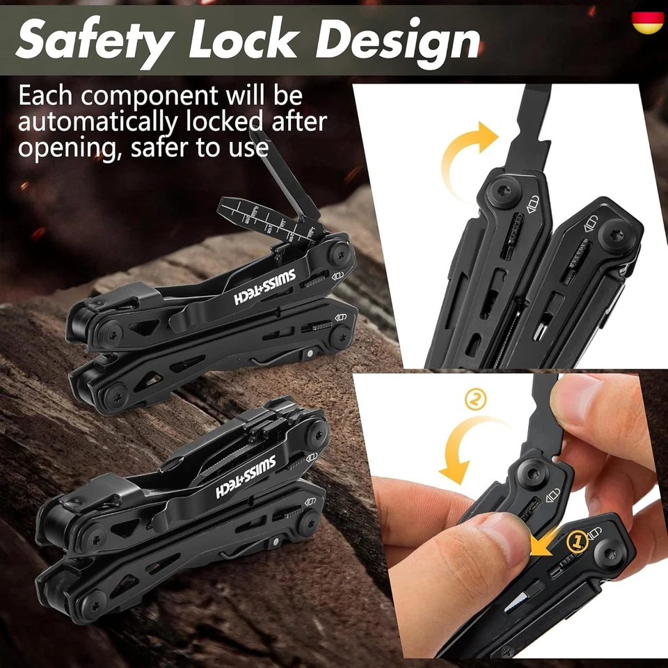 Swiss+Tech Multitool 16 in 1, Multifunktionszange Edelstahl Faltbares - Bild 3 von 4