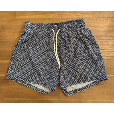 Broken Threads Navy White Geometric Tile Print Drawstring Shorts Size Medium