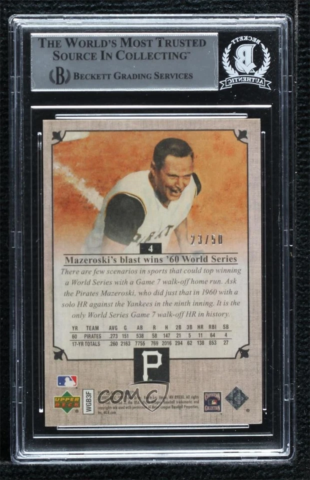 BAS 2007 UD Masterpieces Blue Steel Frame /50 Bill Mazeroski BGS Authentic HOF - Image 2 of 2