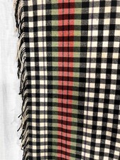 antique wool shawl black white check red 58x58 hand made original rare mid 19thc