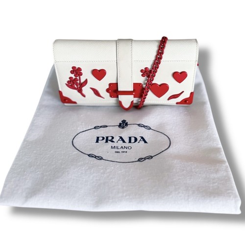 Cartera Prada Cahier Corazones y Flores Rojo y Blanco San Valentín con Cadena + Bolsa para el Polvo - Imagen 7 de 18