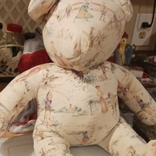 Beige Fabric Teddy Bear Stuffed Animal Plush w/ Multicolor Printed Scene
