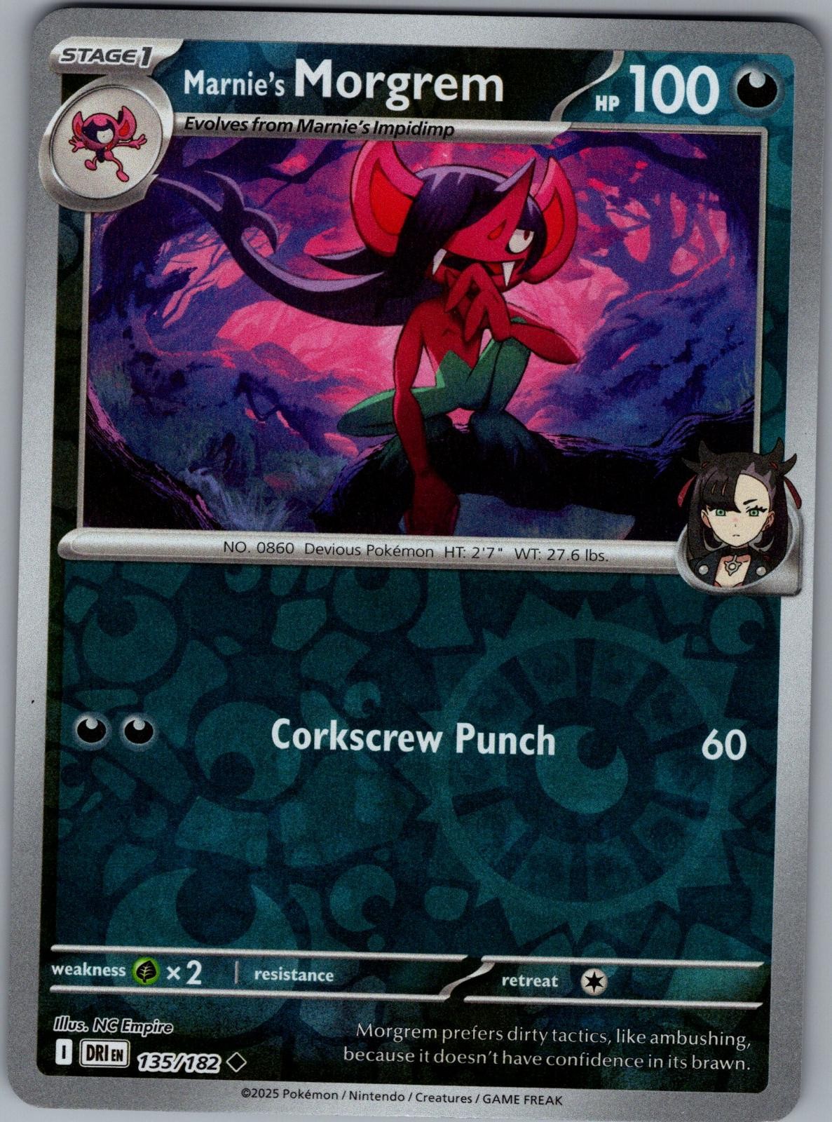 Marnie's Morgrem 135/182 Uncommon Destined Rivals Pokemon Reverse Holo Near Mint