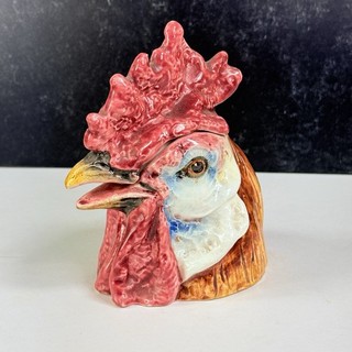 Antique Majolica Figural Rooster Head Tobacco Jar Humidor READ