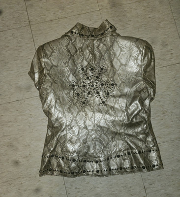 Pamela McCoy Women s Gold Leather Snakeskin Studded Zip Front Lined Jacket M