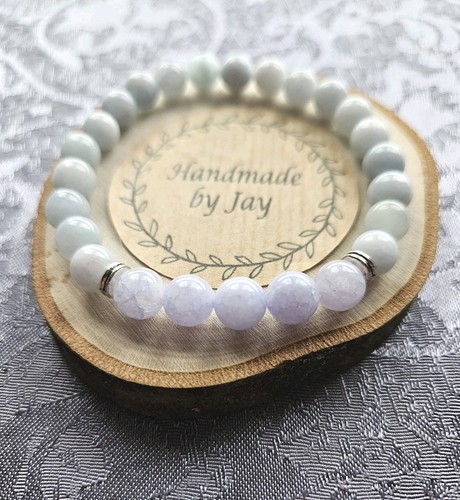 *VENTE* BRACELET EN PERLES DE PIERRES PRÉCIEUSES DE GUÉRISON EN CRISTAL ANGÉLITE ET AIGUE-MARINE - Photo 2/2