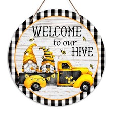 Bee Welcome Door Sign, To Our Hive Decor 10 x 10 inches, Rustic