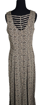 MSK Womens Leopard Printed Crossback Button Down Maxi Dress Festival SZ8 100%Ray