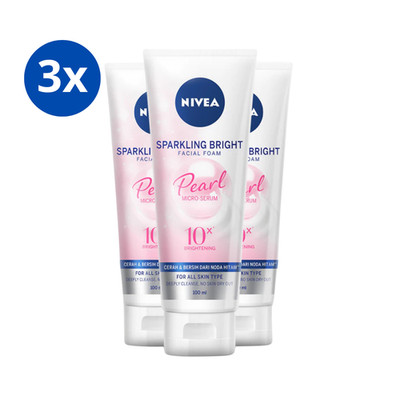 3x Nivea Sparkling Bright Pearl Micro Serum Facial Foam 10x Brightening 100ml