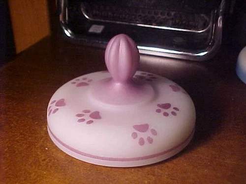 Hand Painted Lilac ANIMAL PAWS Design Fenton Chessie Cat Candy Jar LID ONLY