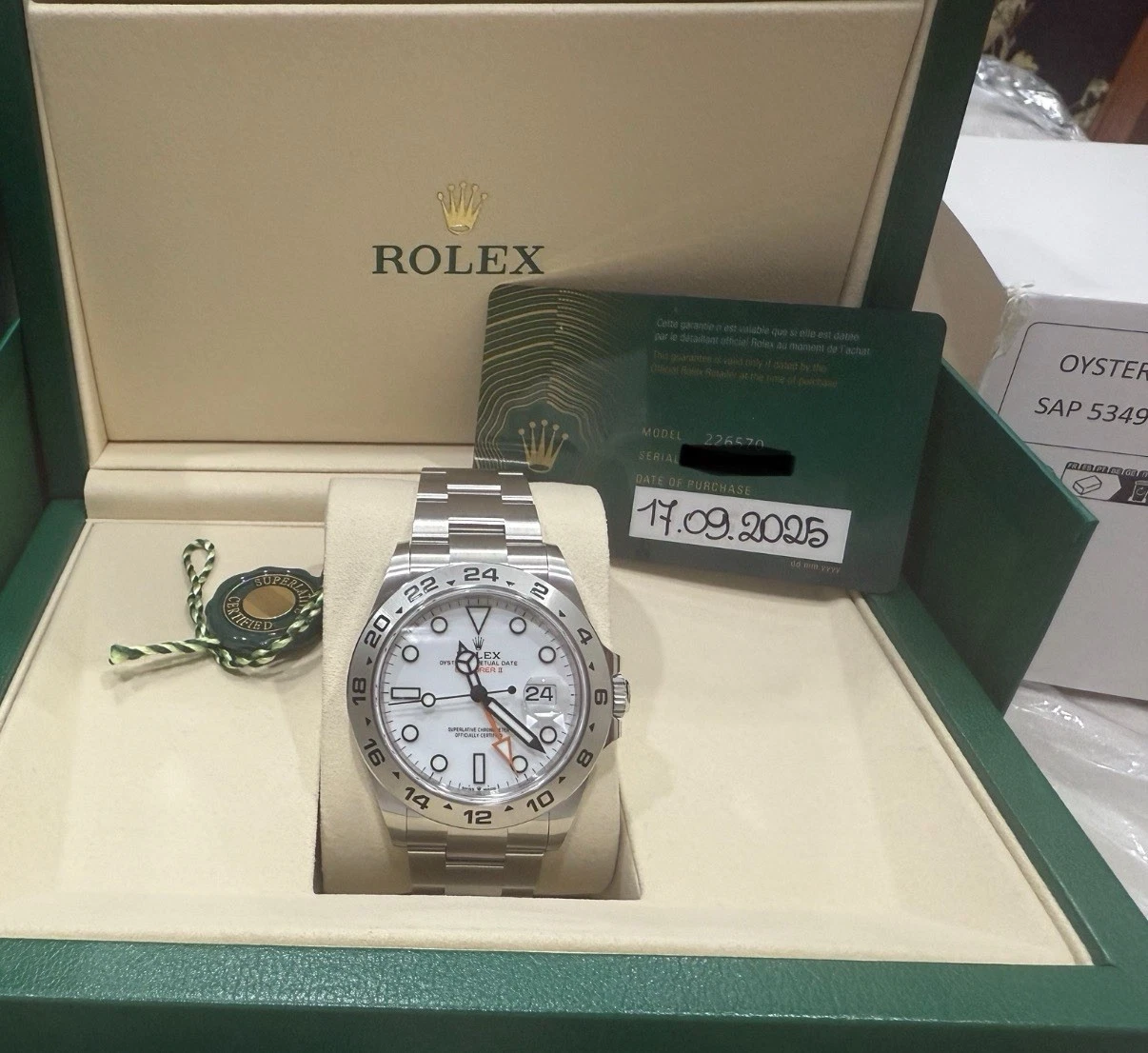 BRAND NEW 2025 Rolex Explorer II Polar Bear 226570 Oyster Bracelet White Dial