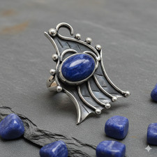 Natural Sodalite Gemstone Ring Size 6.5 Handmade 925 Sterling Silver Jewelry