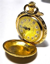 Vintage Etched Gold Tone Filigree Pocket Watch Roman Numerals Necklace Pendant