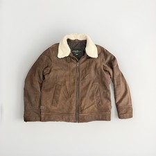 Vintage Eddie Bauer Leather Bomber Flight Jacket Large Sherling Brown Collar B-3