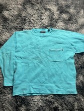 Vtg Esprit Sweater Turquoise Pullover Sz L Cosby Grandpa With Pocket