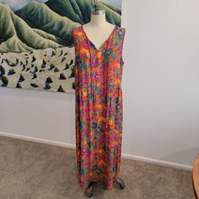 Vtg 90s Carole Little Maxi Dress Sz 16 Boho Floral Artsy Rayon Colorful Festival