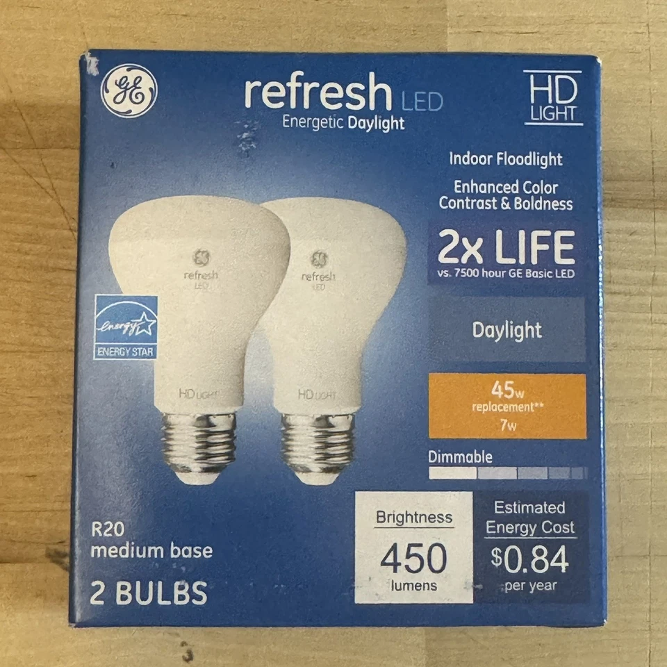 4 Bulbs GE Refresh7W LED R20 Dimmable 450 Lumen 5000K White Light - Image 2 of 4