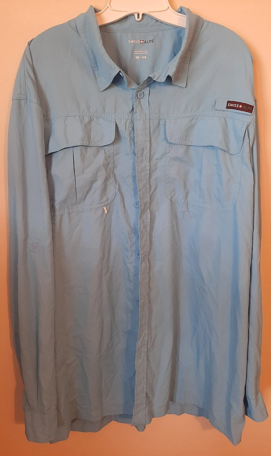Swiss Alps Men's 2X-Large Long Sleeve Aqua Blue Hiking Fishing Shirt Lightweight