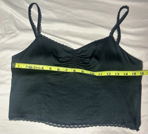 ZARA Women’s Black Solid Camisole with Lace Trim, Viscose Elastane, L