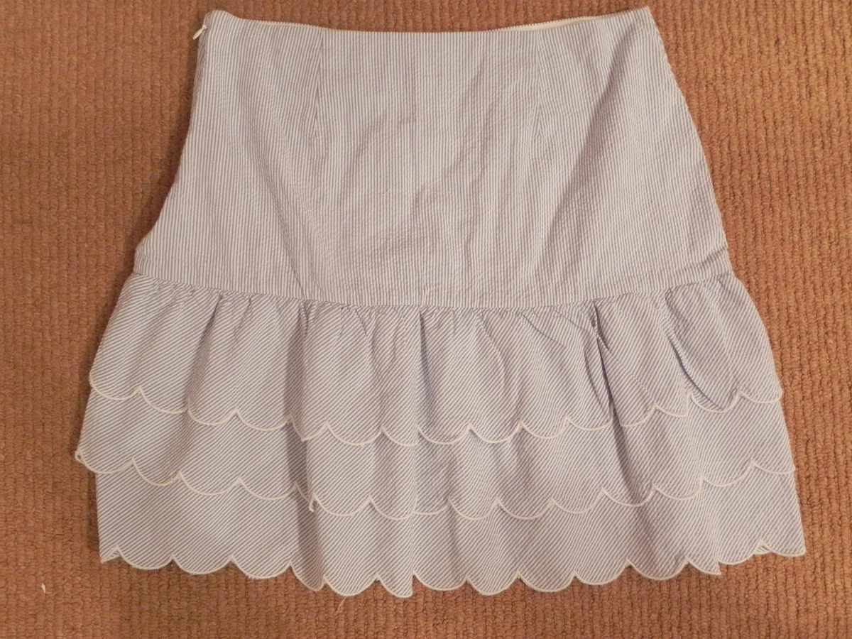 Jupe Talbots Enfant Taille 20 En Seersucker Rayé Bleu Et Blanc - À Volants Multiples - Occasion Très Bon état