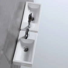 Wall Hung Wash Basin Bathroom Sink Ceramic Basin Sink Right Hand Modern in White