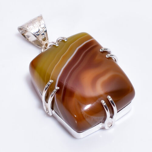 Brown Botswana Agate Fashion Jewelry 925 Silver Pendant 1.6" ARP-3066 - Picture 1 of 3