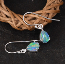 Pear Shape Aurora Opal 925 Sterling Silver Wire Hook Dazzle Earring Gift For Her