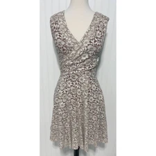 Anthropologie Maeve Dress Faux Wrap V-Neck Floral Lace Sleeveless Tan Small