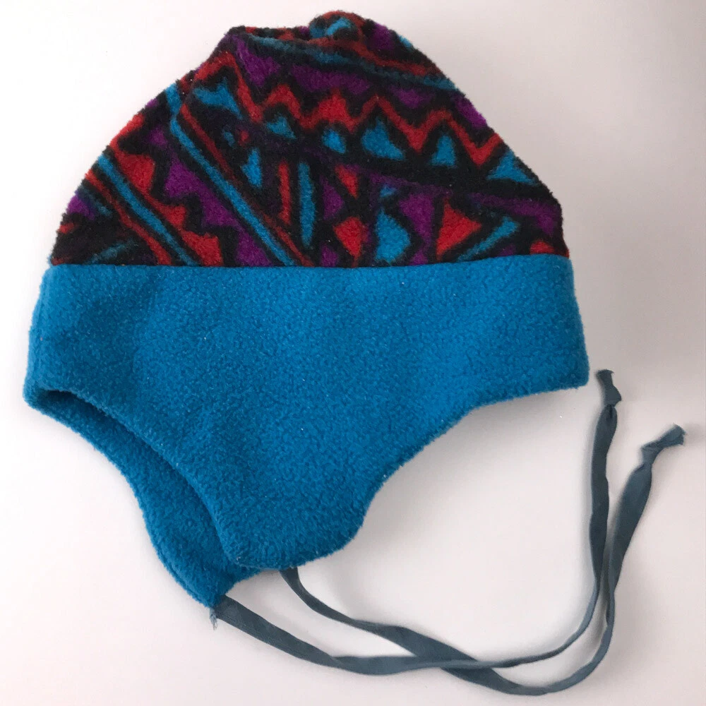 Made USA Colorful Fleece over Teal Blue Winter Trapper Hat