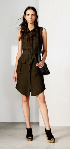 Vestido Karen Millen Reino Unido 10 Caqui Italiano Jacquard Firma Safari Trinchera - Imagen 5 de 9