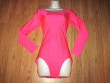 Plus Size Shiny Hot Pink Spandex Long Sleeve Scoop Neck Leotard Size XXL New