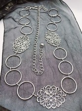 Silvertone BOHO Circle Chain  Filegree Belt