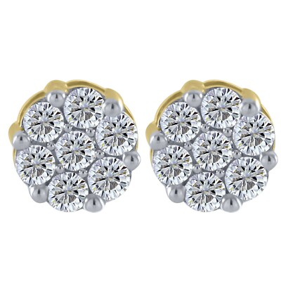 1,00 ct runder geschliffener natürlicher Diamant 10 K Gelbgold Blume Cluster Ohrstecker