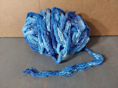 Bernat Truffles Ruffle Ribbon Yarn Royal Blue 2 Skein 4 Medium 3.5oz 37 ...