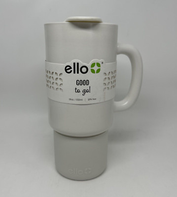 Ello Commute Ceramic Travel Mug, 18 oz. White, NEW, BPA free, Silicone Boot