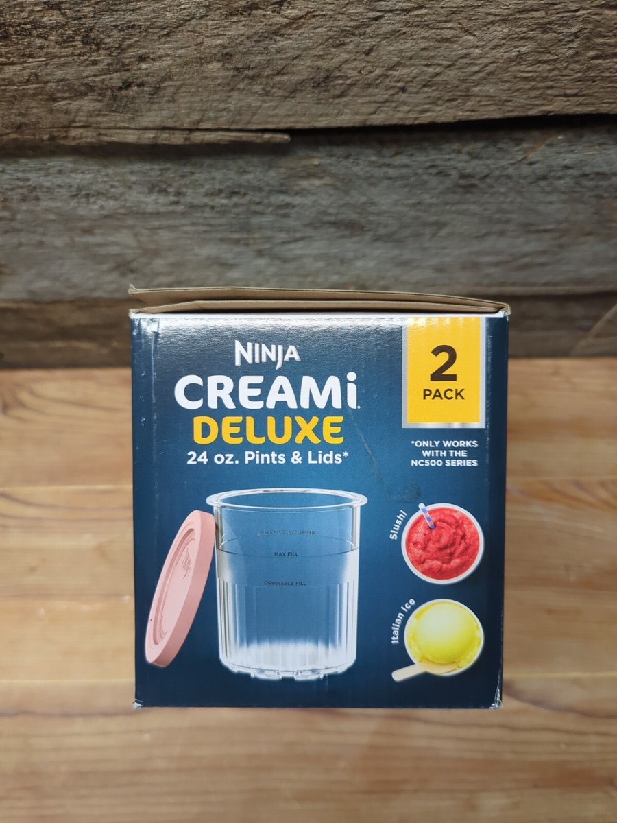New Open Box Authentic NINJA Creami Deluxe 24oz Pints 2 Pack. Fits