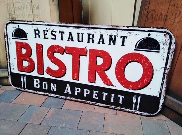 GROSSES BISTRO DINER BLECHSCHILD CAFE WANDDEKO RESTAURANT REKLAMESCHILD METALL