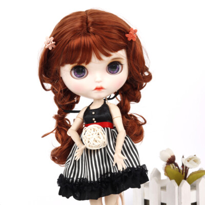 12'' Blythe Cute doll Nude long curly hair  pigtails Custom face lips Joint body
