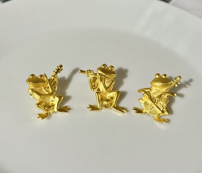 Cute Vintage JJ Musical Frog Playing Instruments Set Of 3 Gold Tone Pin Brooch
