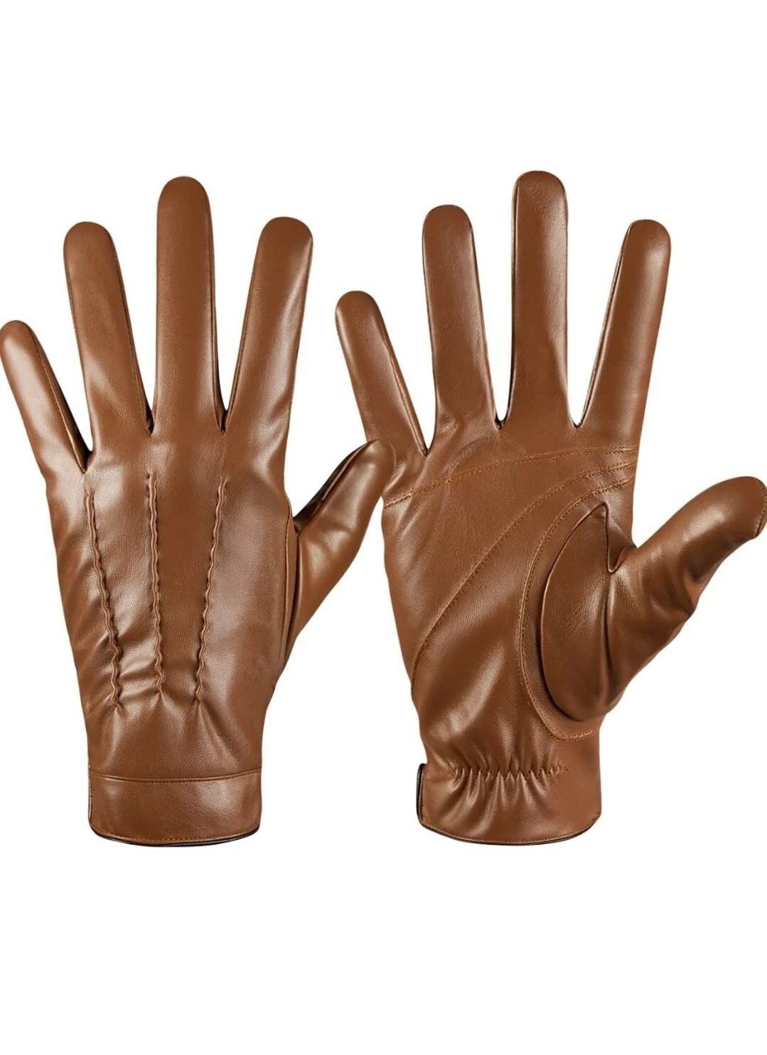 Winter PU Leather Touchscreen Snow Driving Gloves with Cashmere Lining Coffee M