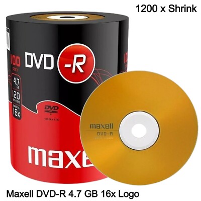 1200 x Maxell DVD-R 16x Kapazität 4,7GB beschreibbar 120 Min Rohlinge DVD Discs eingeschrumpft