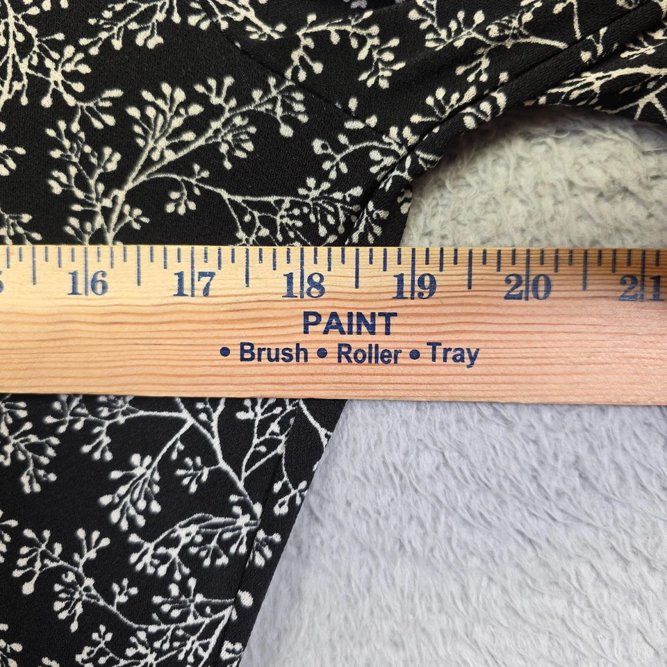 H&M Dress Womens S Black Fit n Flare Floral Mock Neck Floral Leafy Cottagecore - Image 4 of 4