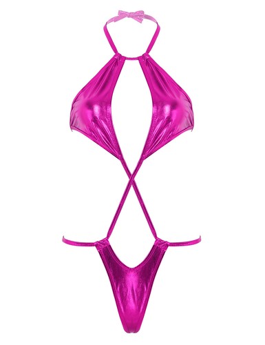 Women's Metallic G-String Slingshot Weeny Teddy Bodysuit Micro Bikini Swimwear - Picture 73 of 227