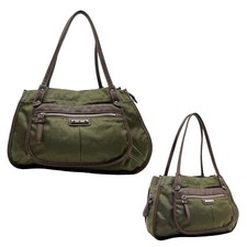 Vintage 90s Y2K NINE WEST Medium Nylon Satchel Bag Handbag Shoulder OLIVE NOS