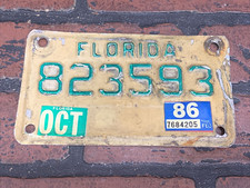 1986 Florida Motorcycle License Plate 823593 Collectible Tag